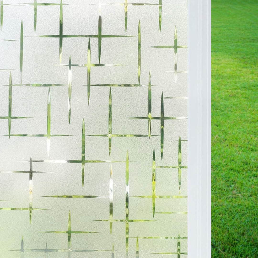 Wallnest aticCling Frosted Glass Window Film, Bathroom Window Clings Removable Sun Blocking Vinyl Window Stickers for Door Home Office, Non Adhesive Frosted Plus Mines Pattern