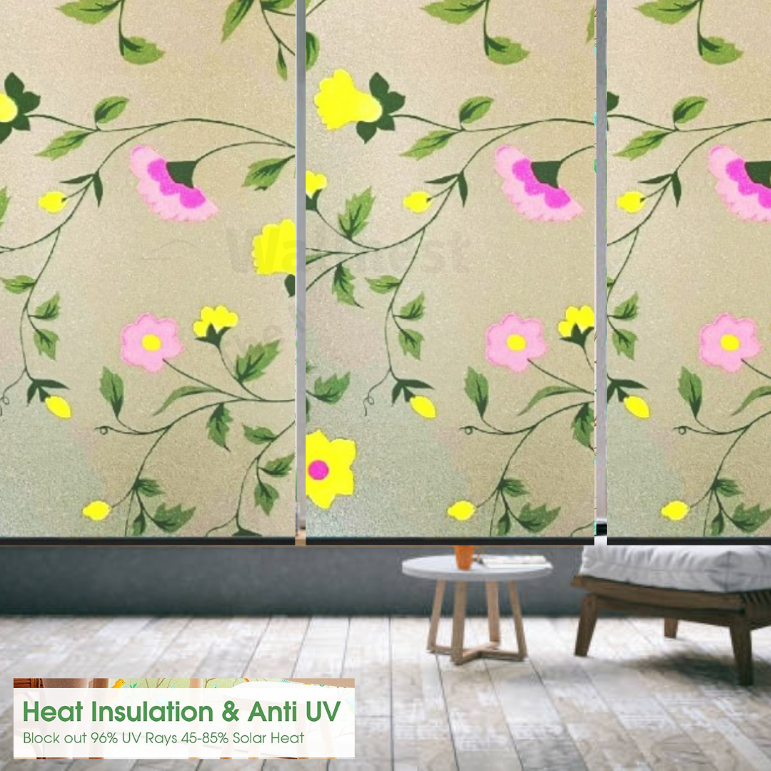 Wallnest Privacy Window Film Vinyl Frosted Self Adhesive Glass Spanish Floral Design (12x50Inch)