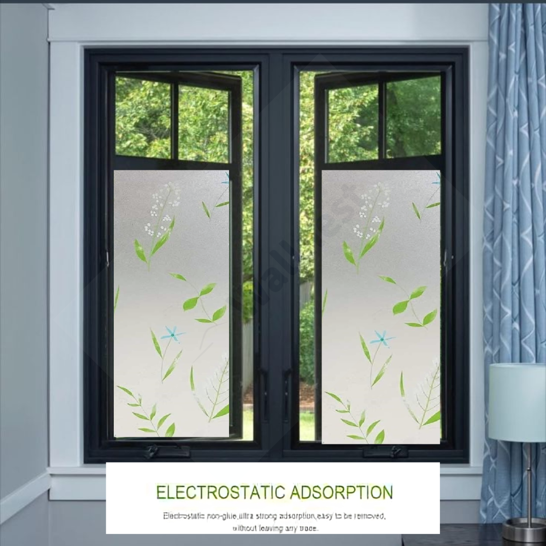Wallnest Frosted Privacy Window Film, Floral Design with Lily Pattern, UV Protection, Heat Insulation, Self-Adhesive Glass Sticker for Bathroom, Kitchen, Bedroom