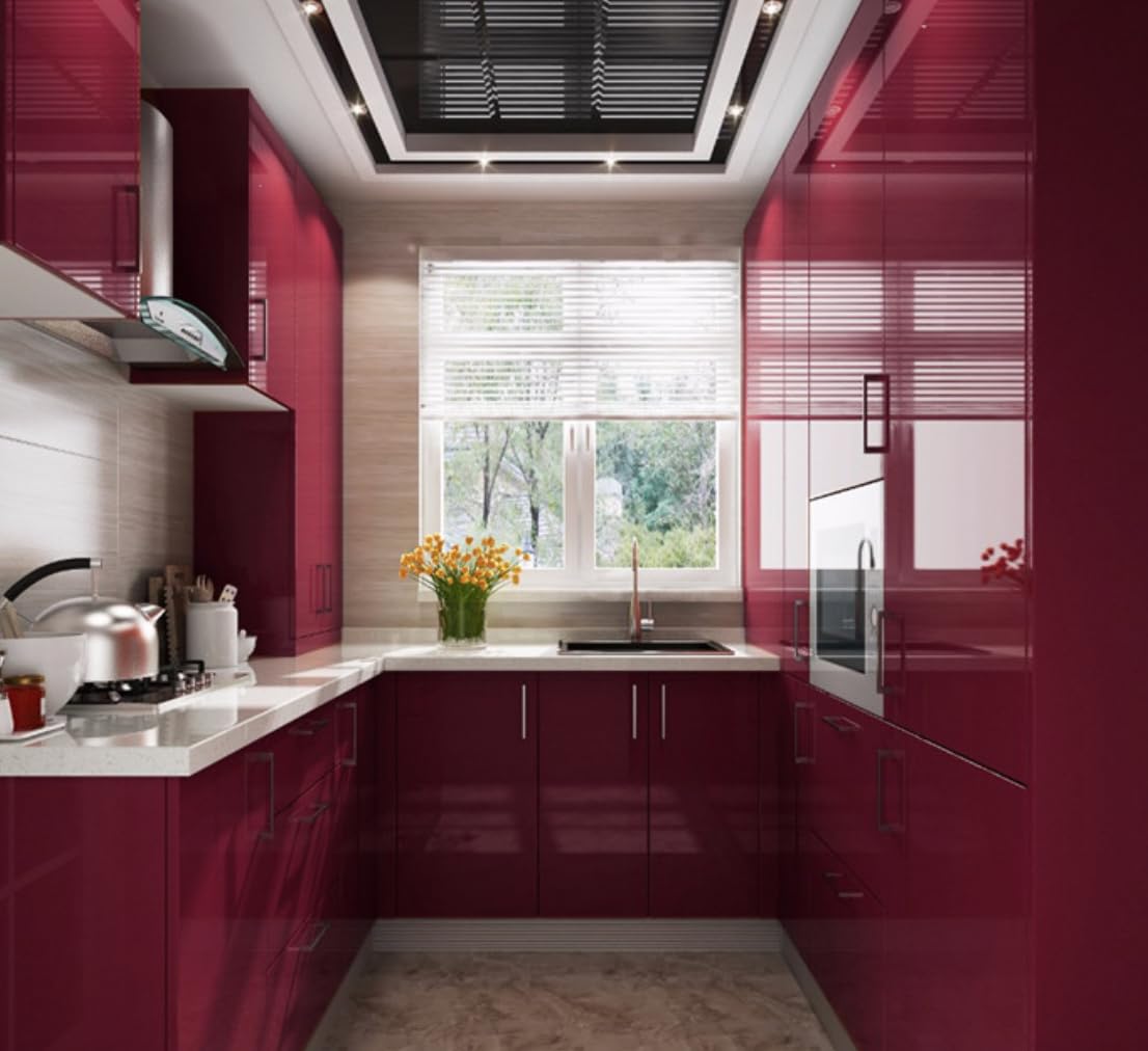 Wallnest Glossy Maroon Peel and Stick Wallpaper – Self-Adhesive Vinyl Contact Paper for Kitchen Cabinets, Furniture, Countertops & Home Décor – Waterproof, Durable & Easy to Apply & Clean