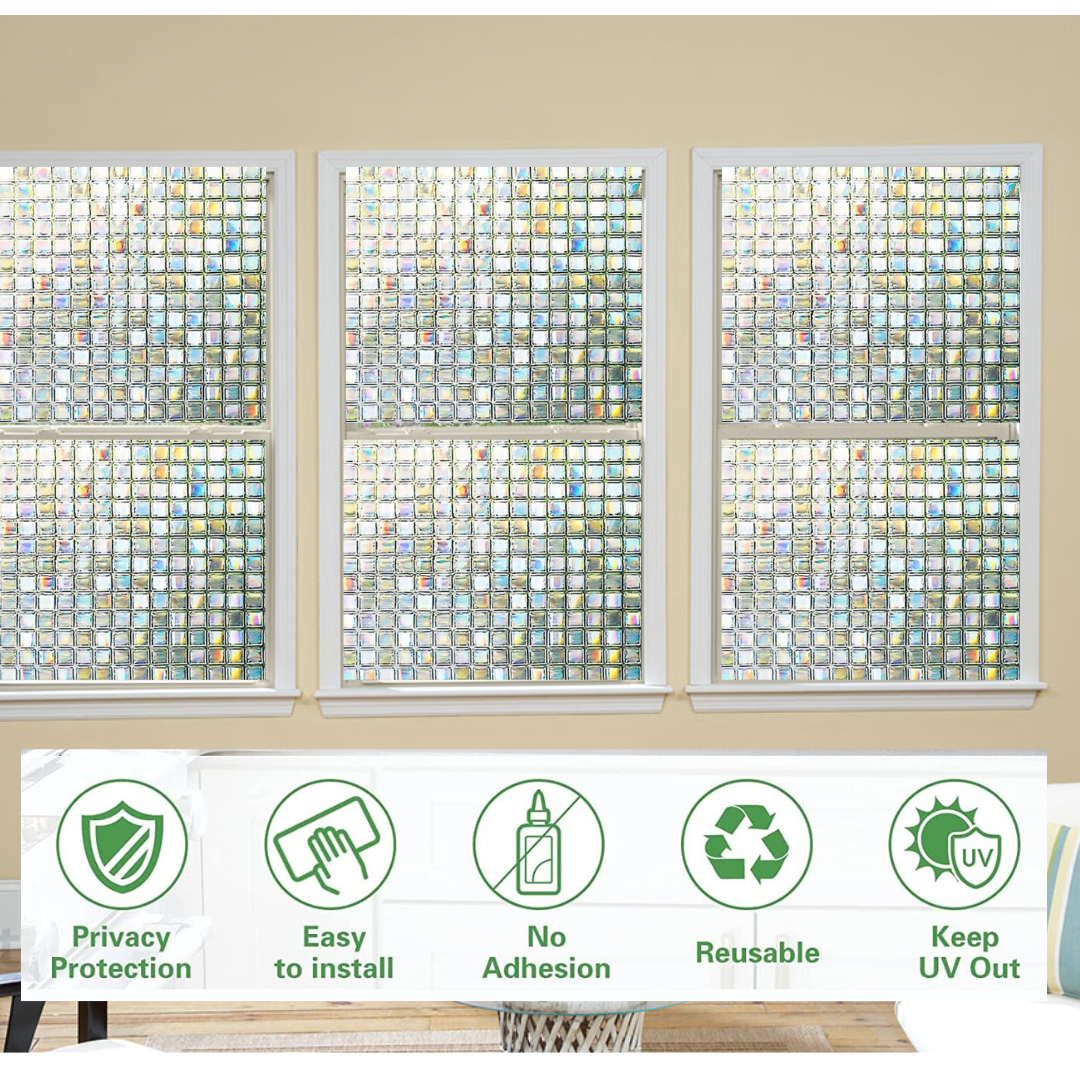 Wallnest 3D Mosaic Privacy Window Film, Self-Adhesive, Heat Control, Decorative Glass Film for Home and Office Frosted Glass