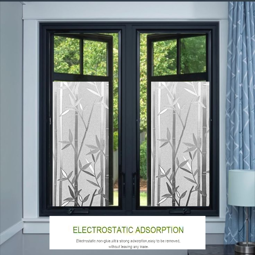 Wallnest Privacy Window Film Frosted Glass Film No Glue Anti-UV for Privacy Window Film Frosted Glass Non-Adhesive Anti-UV Window Sticker for Office Bathroom Living Room Crystal Bamboo