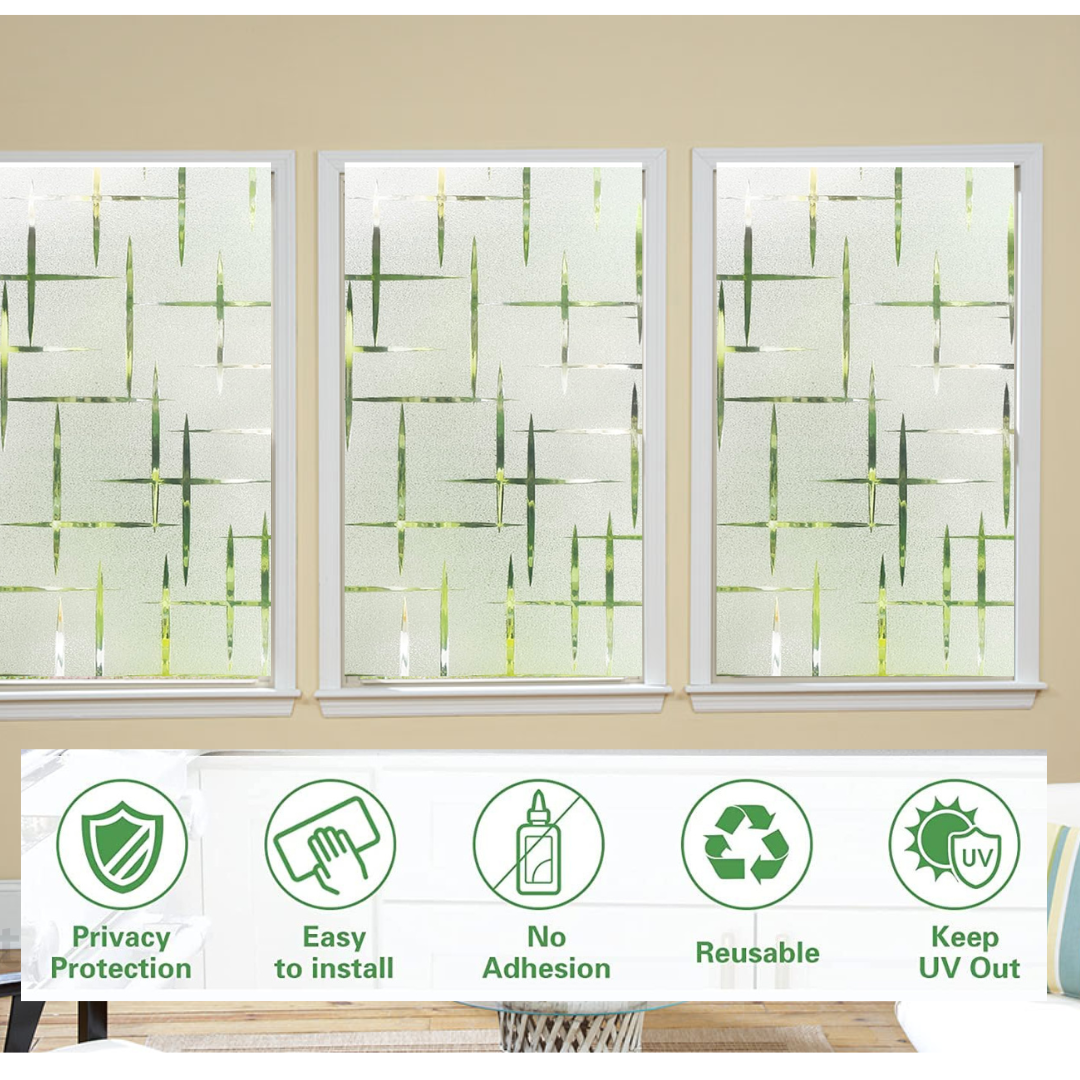 Wallnest aticCling Frosted Glass Window Film, Bathroom Window Clings Removable Sun Blocking Vinyl Window Stickers for Door Home Office, Non Adhesive Frosted Plus Mines Pattern