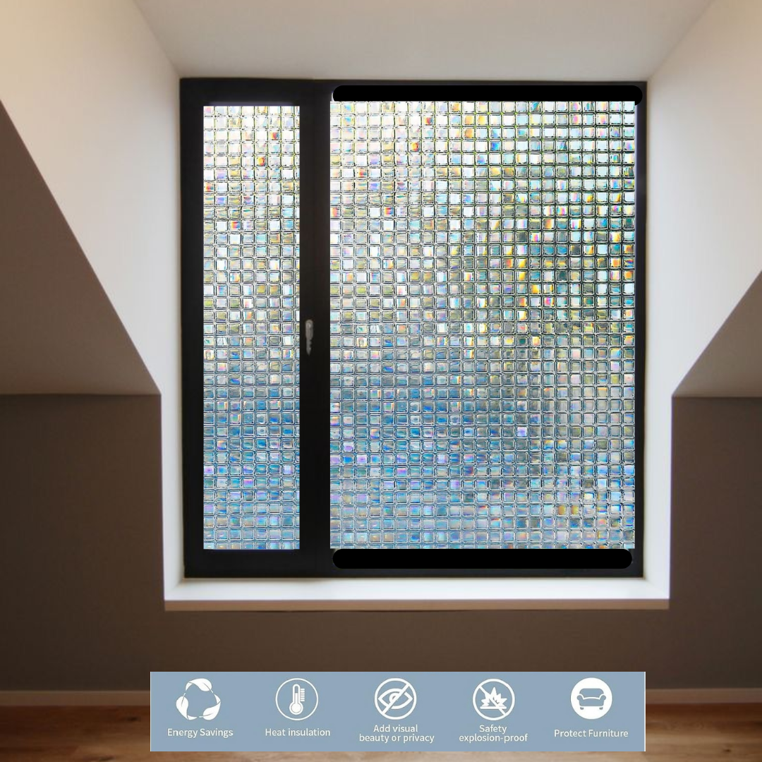 Wallnest 3D Mosaic Privacy Window Film, Self-Adhesive, Heat Control, Decorative Glass Film for Home and Office Frosted Glass