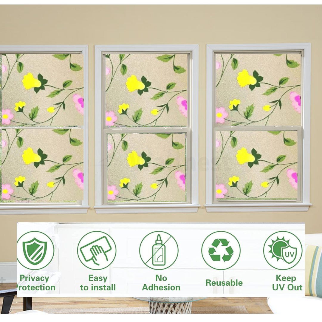 Wallnest Privacy Window Film Vinyl Frosted Self Adhesive Glass Spanish Floral Design (12x50Inch)