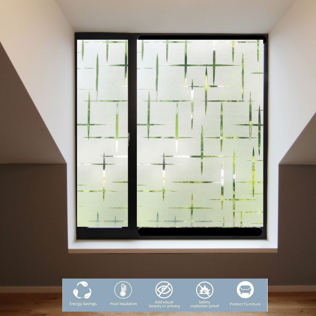 Wallnest aticCling Frosted Glass Window Film, Bathroom Window Clings Removable Sun Blocking Vinyl Window Stickers for Door Home Office, Non Adhesive Frosted Plus Mines Pattern