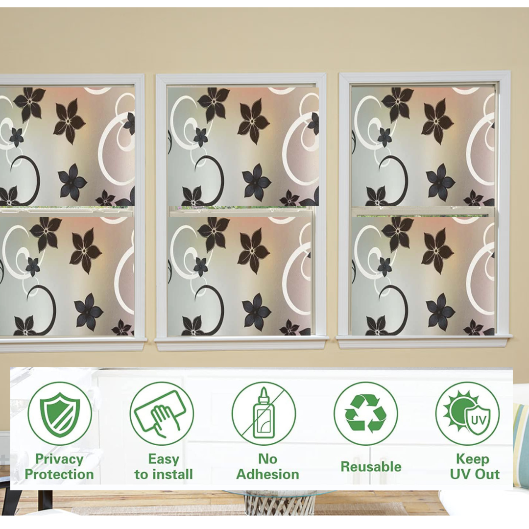 Wallnest rosted Vinyl Window Self Adhesive Frosted Glass Window Film Decoartive Window Privacy Film Heat Control Removable Window Sticker for Home Office Anti-UV