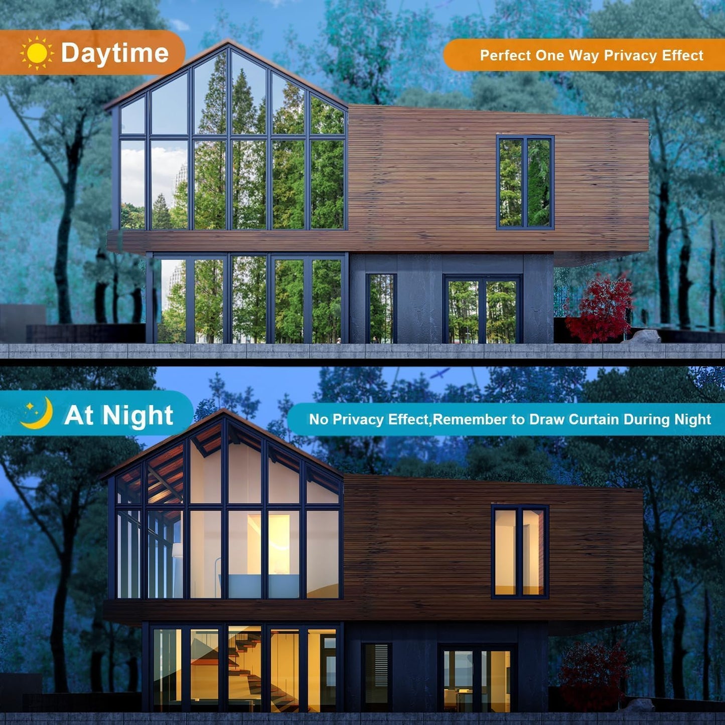 Wallnest One-Way Privacy Window Film, UV Blocking, Heat Control, Reflective Glass Tint for Home and Office Living Room Glass Vinyl Daytime Privacy, Sun Blocking Anti UV Reflective