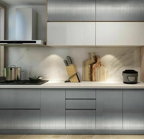 Wallnest Wallpaper Self Adheisve Silver Brushed Contact Wallpaper Vinyl Removable Kitchen Cabinet Countertopesive Peel and Stick Wallpaper for Refrigerator Furniture Waterproof