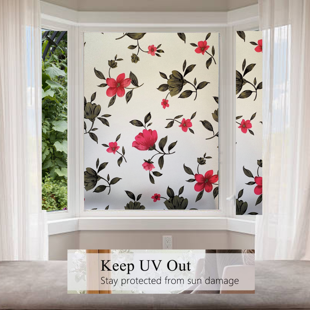 Wallnest Frosted Glass Window Film, Decorative Floral Pattern, Privacy Film with UV Protection, Self-Adhesive Vinyl, Heat Control Window Sticker for Home Office