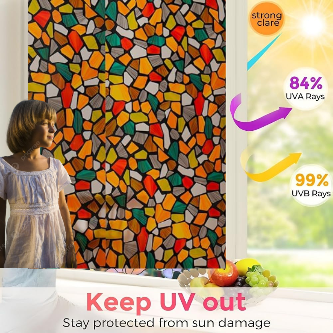 Wallnest Privacy Window Film for Glass – Stone Pattern Frosted Glass Sticker | No Glue, Anti-UV, Non-Adhesive Film for Home, Office, Bathroom