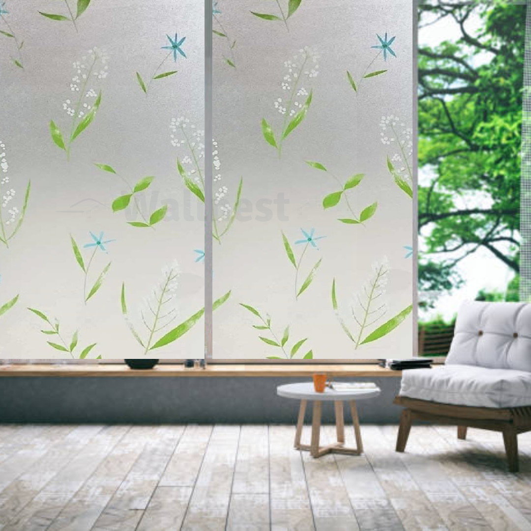 Wallnest Frosted Privacy Window Film, Floral Design with Lily Pattern, UV Protection, Heat Insulation, Self-Adhesive Glass Sticker for Bathroom, Kitchen, Bedroom
