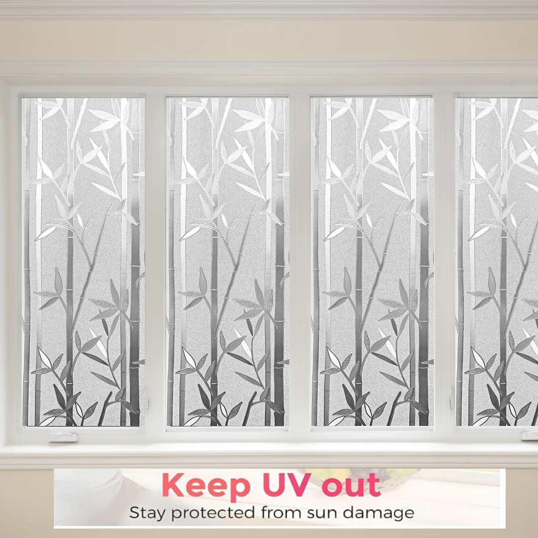 Wallnest Privacy Window Film Frosted Glass Film No Glue Anti-UV for Privacy Window Film Frosted Glass Non-Adhesive Anti-UV Window Sticker for Office Bathroom Living Room Crystal Bamboo