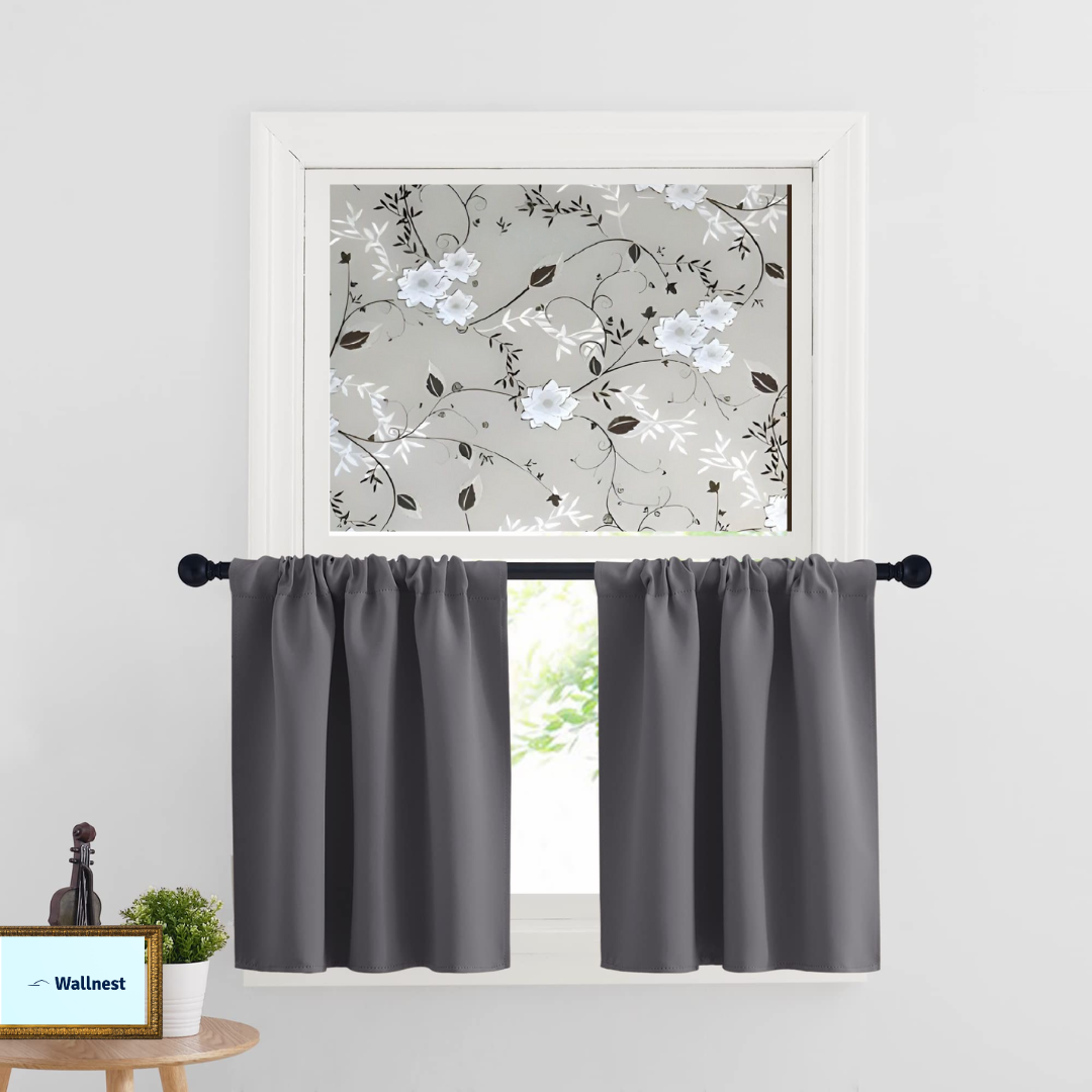 Wallnest Privacy Window Film Window Frosting Film Window Sticker New Pattern Frosted Vinyl Sheets f for Home Office Bathroom Kitchen Living Room Black and White Flower