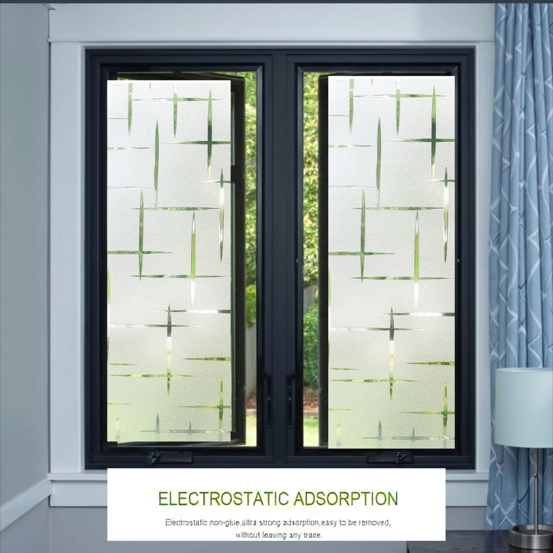 Wallnest aticCling Frosted Glass Window Film, Bathroom Window Clings Removable Sun Blocking Vinyl Window Stickers for Door Home Office, Non Adhesive Frosted Plus Mines Pattern