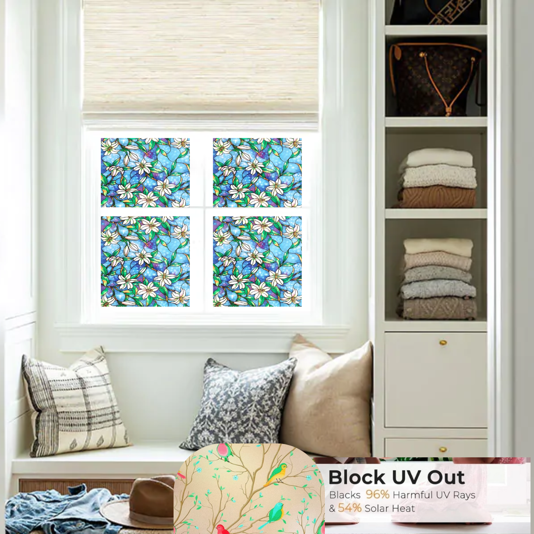 Wallnest Premium Privacy Window Sticker New Pattern Frosted Vinyl Sheets for Front Door Bathroom Sidelight Small Windows Opaque Sheet | Removable | Anti-UV. Blue Lily Flowers