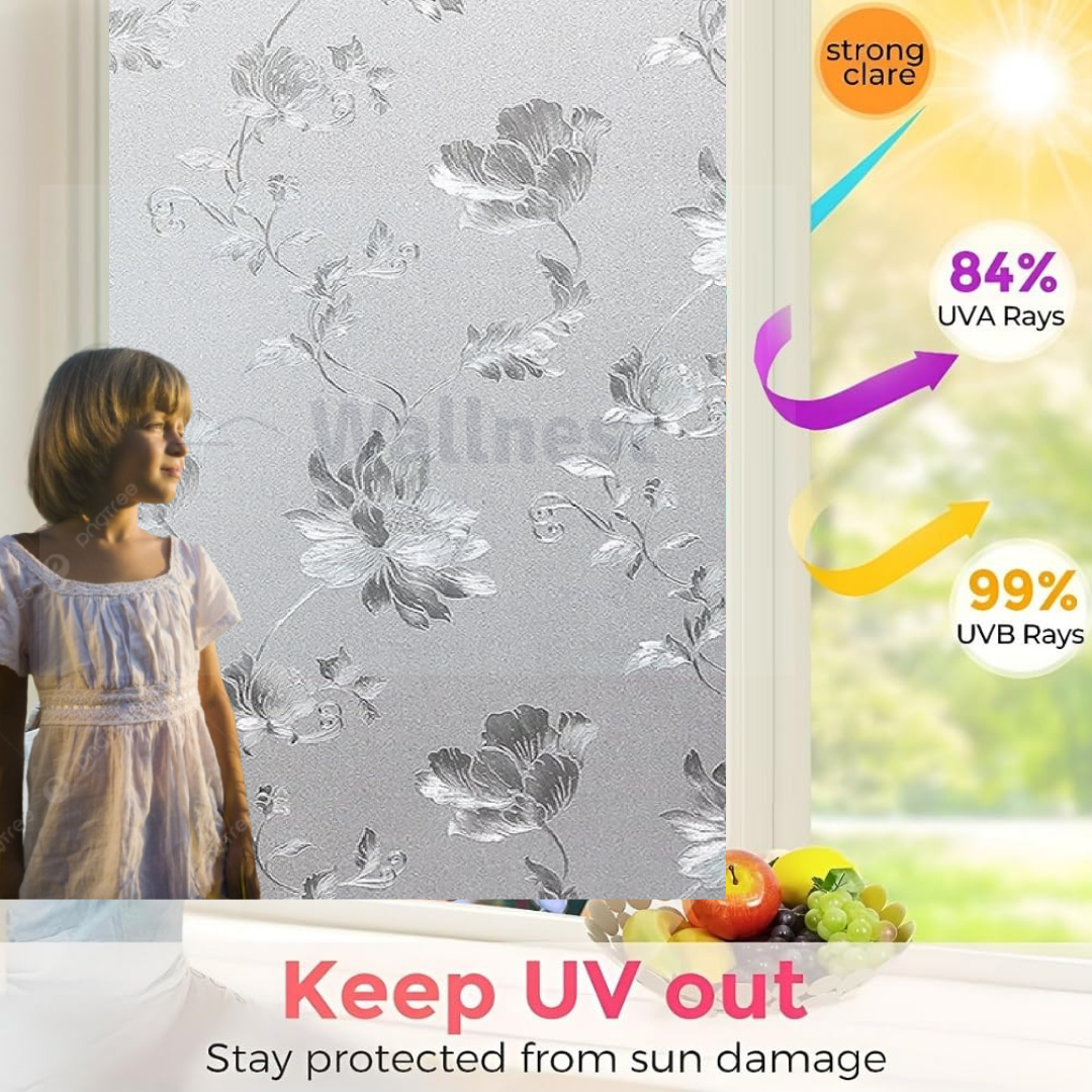 Wallnest Privacy Window Film, Floral Pattern, Self-Adhesive Privacy Glass Film for Window