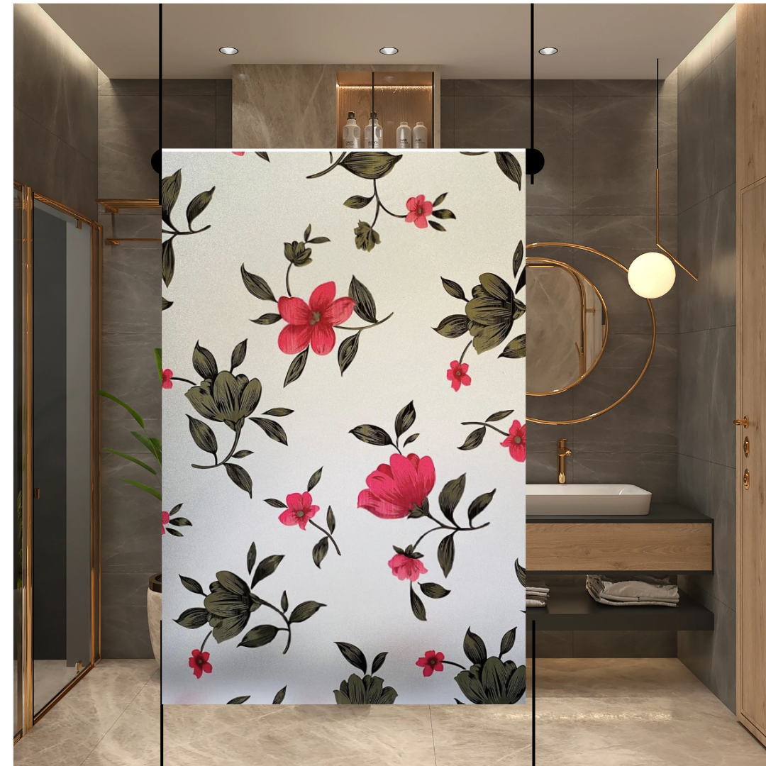 Wallnest Frosted Glass Window Film, Decorative Floral Pattern, Privacy Film with UV Protection, Self-Adhesive Vinyl, Heat Control Window Sticker for Home Office
