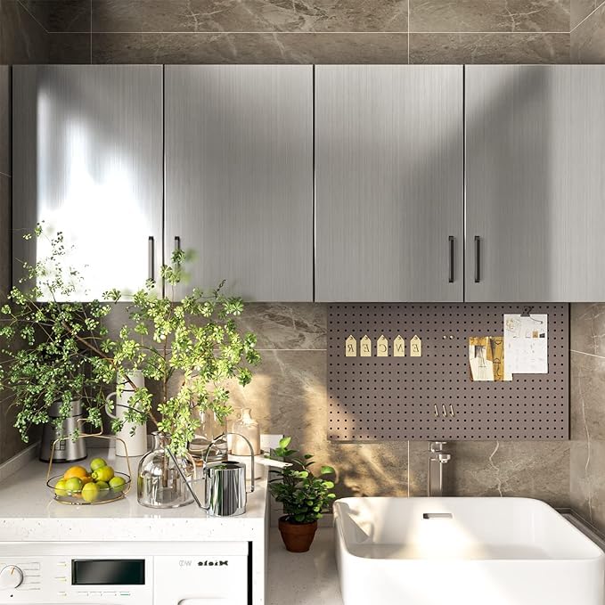 Wallnest Wallpaper Self Adheisve Silver Brushed Contact Wallpaper Vinyl Removable Kitchen Cabinet Countertopesive Peel and Stick Wallpaper for Refrigerator Furniture Waterproof