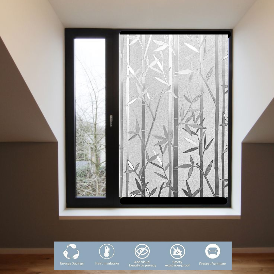 Wallnest Privacy Window Film Frosted Glass Film No Glue Anti-UV for Privacy Window Film Frosted Glass Non-Adhesive Anti-UV Window Sticker for Office Bathroom Living Room Crystal Bamboo