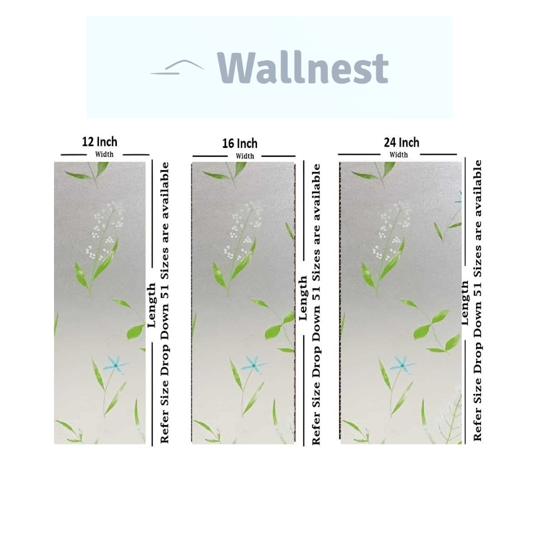 Wallnest Frosted Privacy Window Film, Floral Design with Lily Pattern, UV Protection, Heat Insulation, Self-Adhesive Glass Sticker for Bathroom, Kitchen, Bedroom
