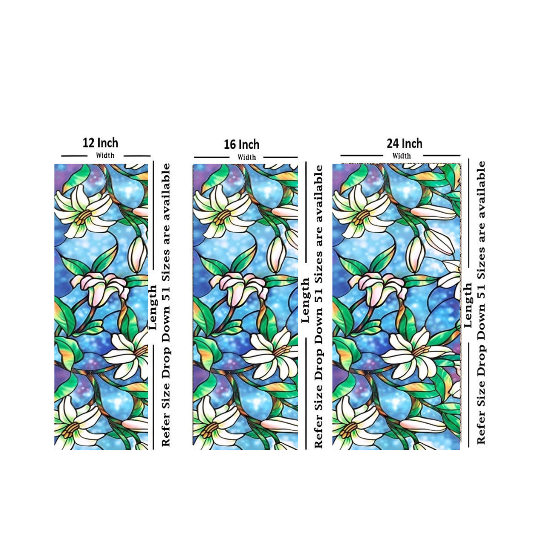 Wallnest Premium Privacy Window Sticker New Pattern Frosted Vinyl Sheets for Front Door Bathroom Sidelight Small Windows Opaque Sheet | Removable | Anti-UV. Blue Lily Flowers