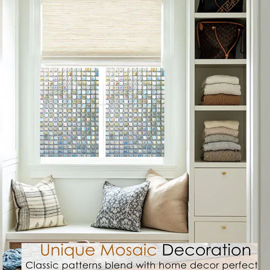 Wallnest 3D Mosaic Privacy Window Film, Self-Adhesive, Heat Control, Decorative Glass Film for Home and Office Frosted Glass