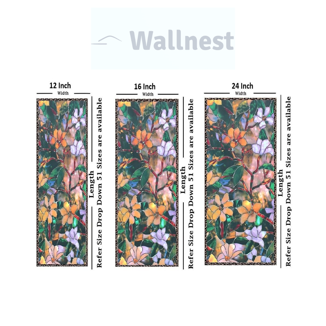 Wallnest Decorative Window Film, Floral Stained Glass Pattern, Self-Adhesive, Heat-Resistant, Waterproof, Self-Adhesive Glass Film Vinyl for Bathroom, Home, Office- Green Patti