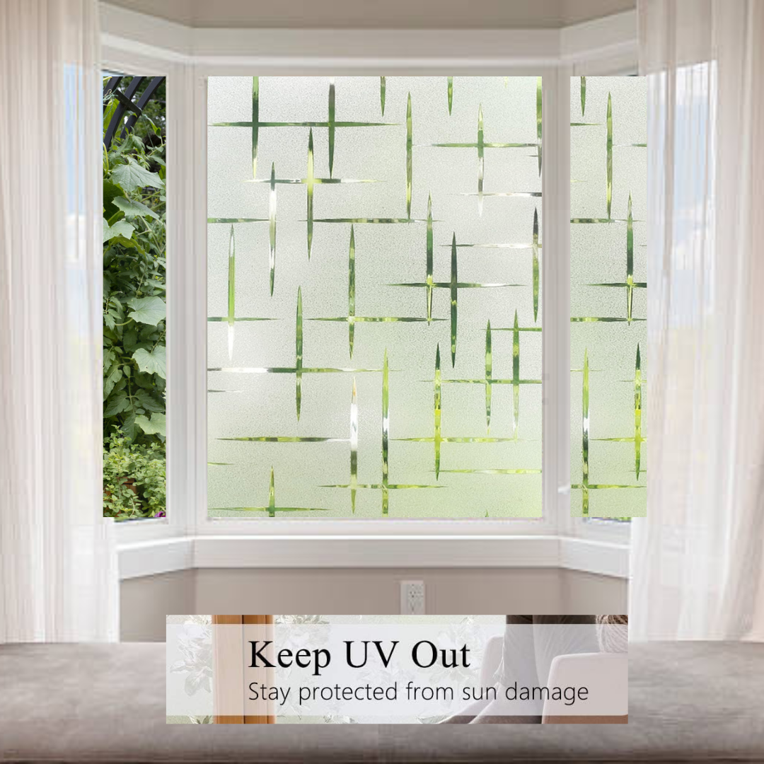 Wallnest aticCling Frosted Glass Window Film, Bathroom Window Clings Removable Sun Blocking Vinyl Window Stickers for Door Home Office, Non Adhesive Frosted Plus Mines Pattern