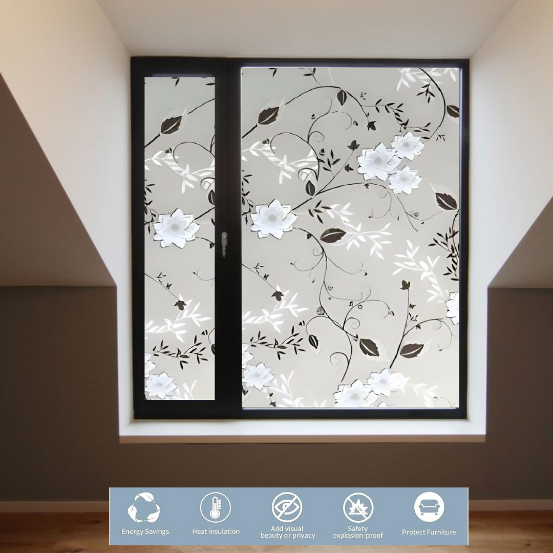 Wallnest Privacy Window Film Window Frosting Film Window Sticker New Pattern Frosted Vinyl Sheets f for Home Office Bathroom Kitchen Living Room Black and White Flower