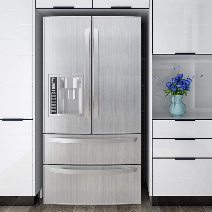 Wallnest Wallpaper Self Adheisve Silver Brushed Contact Wallpaper Vinyl Removable Kitchen Cabinet Countertopesive Peel and Stick Wallpaper for Refrigerator Furniture Waterproof