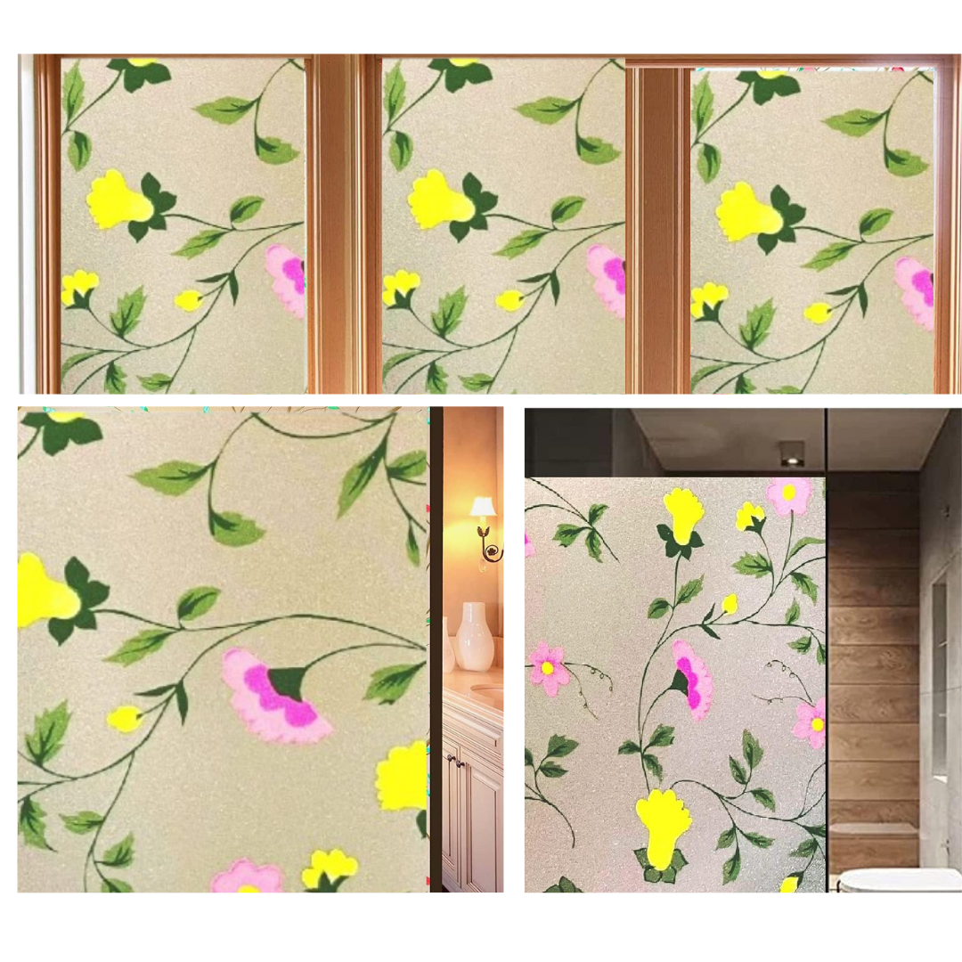 Wallnest Privacy Window Film Vinyl Frosted Self Adhesive Glass Spanish Floral Design (12x50Inch)