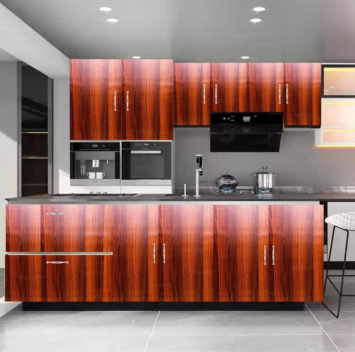 Wallnest Wooden Kitchen Cabinets Wallpaper Self-Adhesive Vinyl Wood Grain Wallpaper for Doors, Almirah, Shelves, DIY Furniture, and Kitchen Cabinets – Walnut Brown, for Furniture