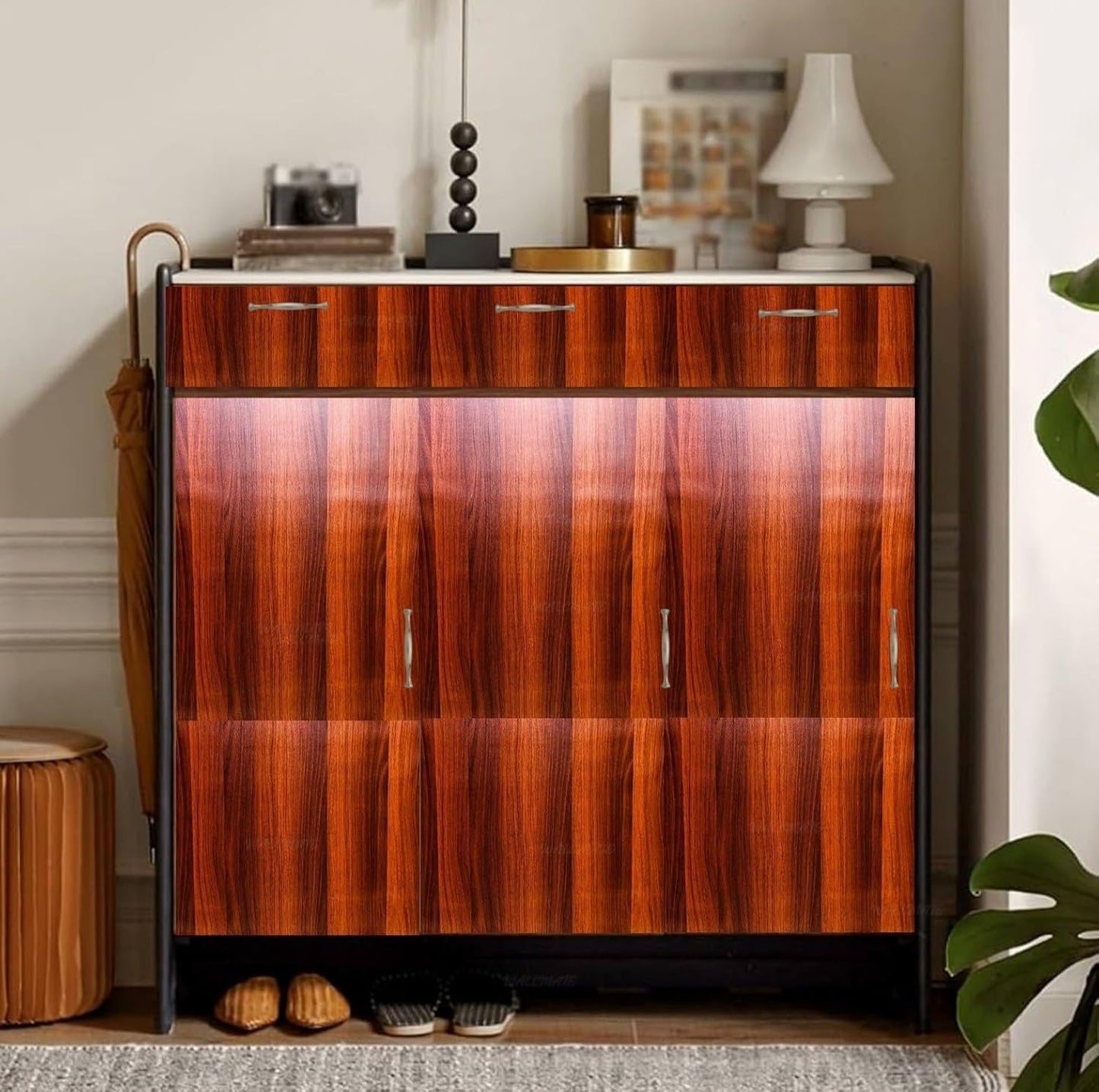 Wallnest Wooden Kitchen Cabinets Wallpaper Self-Adhesive Vinyl Wood Grain Wallpaper for Doors, Almirah, Shelves, DIY Furniture, and Kitchen Cabinets – Walnut Brown, for Furniture