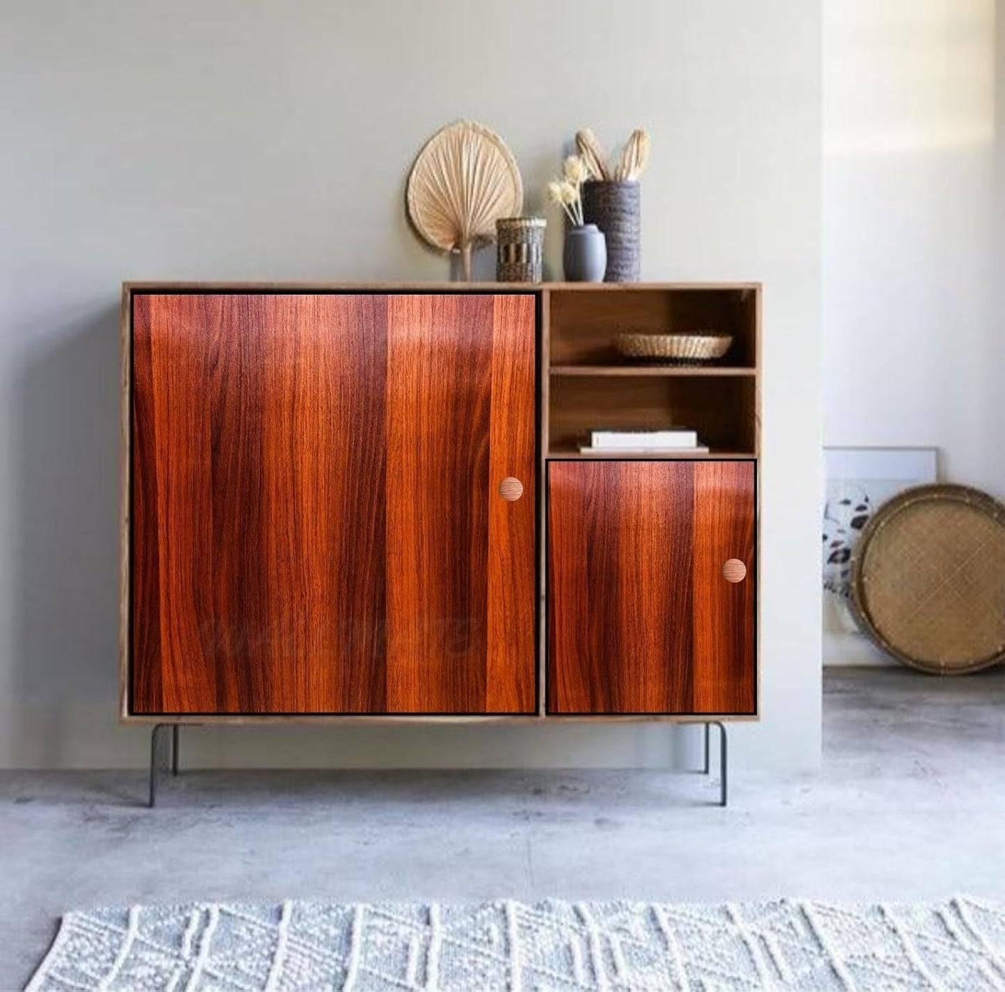 Wallnest Wooden Kitchen Cabinets Wallpaper Self-Adhesive Vinyl Wood Grain Wallpaper for Doors, Almirah, Shelves, DIY Furniture, and Kitchen Cabinets – Walnut Brown, for Furniture