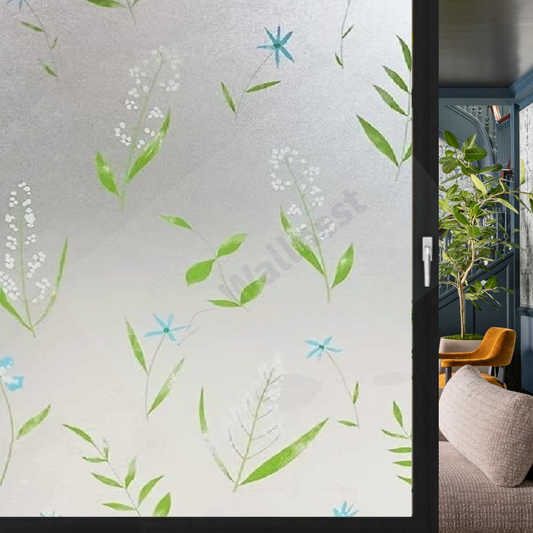 Wallnest Frosted Privacy Window Film, Floral Design with Lily Pattern, UV Protection, Heat Insulation, Self-Adhesive Glass Sticker for Bathroom, Kitchen, Bedroom