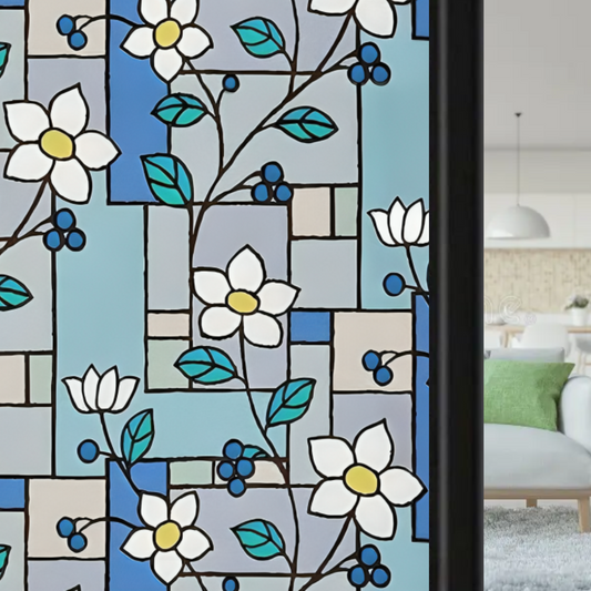 Wallnest Decorative Privacy Window Film, Floral Stained Glass Pattern,Self-Adhesive Frosted Glass FilmNo Glue Anti-UV Window Sticker for Privacy Office Meeting Room Bathroom Living Room