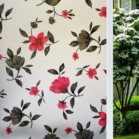 Wallnest Frosted Glass Window Film, Decorative Floral Pattern, Privacy Film with UV Protection, Self-Adhesive Vinyl, Heat Control Window Sticker for Home Office
