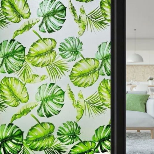 Wallnest Tropical Leaf Privacy Window Film, UV Blocking Glass Sticker, UV Protection, Heat Reduction, Decorative Frosted Film Self Adhesive Window Film for Home Office Bathroom