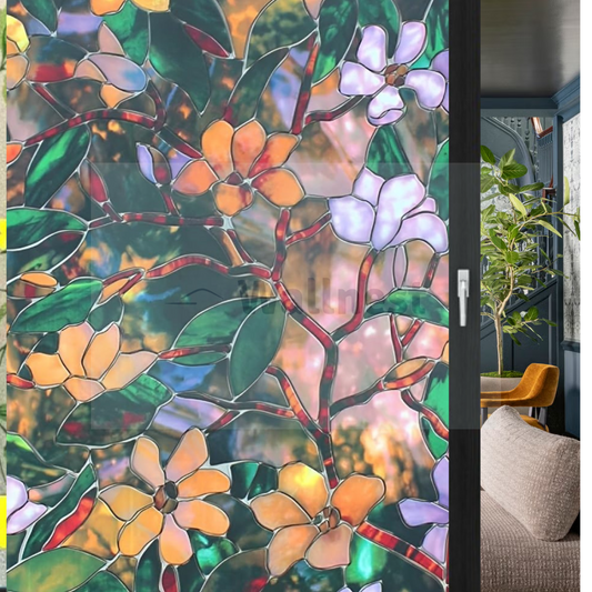 Wallnest Decorative Window Film, Floral Stained Glass Pattern, Self-Adhesive, Heat-Resistant, Waterproof, Self-Adhesive Glass Film Vinyl for Bathroom, Home, Office- Green Patti