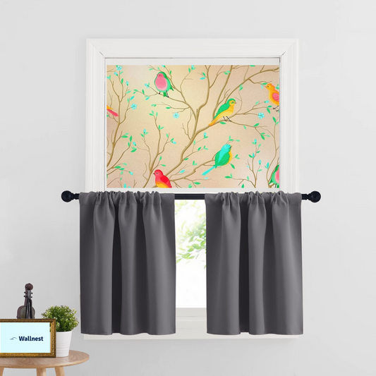 Wallnest Decorative Window Privacy Film, Self-Adhesive Vinyl, Birds Colourful