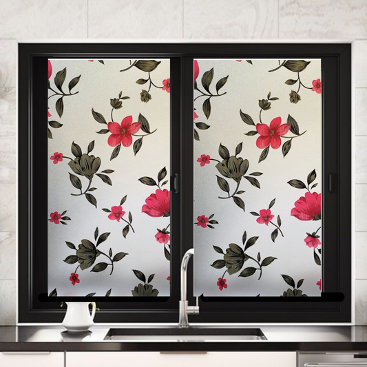 Wallnest Frosted Glass Window Film, Decorative Floral Pattern, Privacy Film with UV Protection, Self-Adhesive Vinyl, Heat Control Window Sticker for Home Office