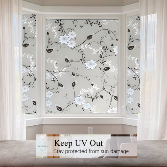 Wallnest Privacy Window Film Window Frosting Film Window Sticker New Pattern Frosted Vinyl Sheets f for Home Office Bathroom Kitchen Living Room Black and White Flower