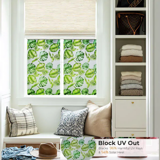 Wallnest Tropical Leaf Privacy Window Film, UV Blocking Glass Sticker, UV Protection, Heat Reduction, Decorative Frosted Film Self Adhesive Window Film for Home Office Bathroom