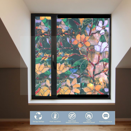 Wallnest Decorative Window Film, Floral Stained Glass Pattern, Self-Adhesive, Heat-Resistant, Waterproof, Self-Adhesive Glass Film Vinyl for Bathroom, Home, Office- Green Patti
