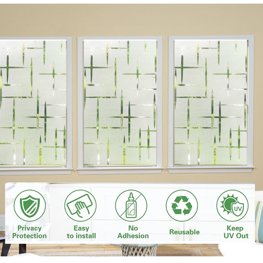Wallnest aticCling Frosted Glass Window Film, Bathroom Window Clings Removable Sun Blocking Vinyl Window Stickers for Door Home Office, Non Adhesive Frosted Plus Mines Pattern