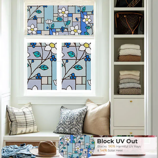 Wallnest Decorative Privacy Window Film, Floral Stained Glass Pattern,Self-Adhesive Frosted Glass FilmNo Glue Anti-UV Window Sticker for Privacy Office Meeting Room Bathroom Living Room