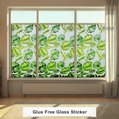 Wallnest Tropical Leaf Privacy Window Film, UV Blocking Glass Sticker, UV Protection, Heat Reduction, Decorative Frosted Film Self Adhesive Window Film for Home Office Bathroom