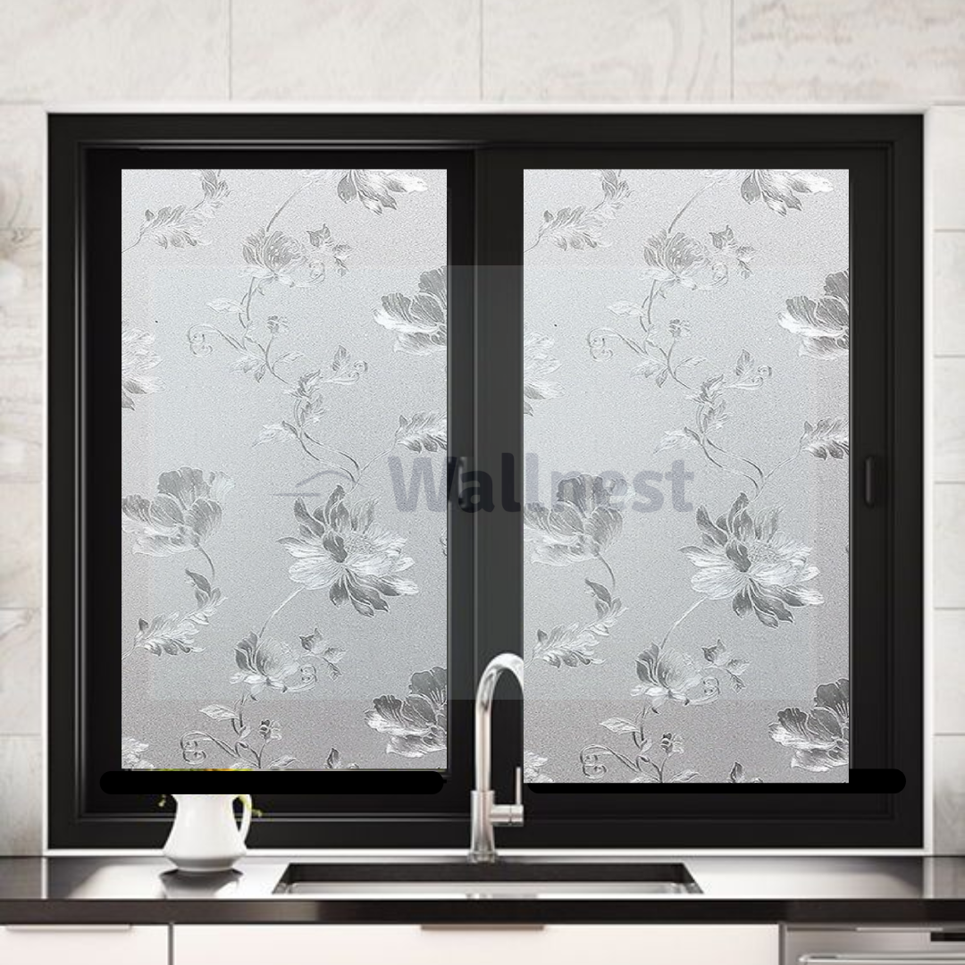 Wallnest Privacy Window Film, Floral Pattern, Self-Adhesive Privacy Glass Film for Window