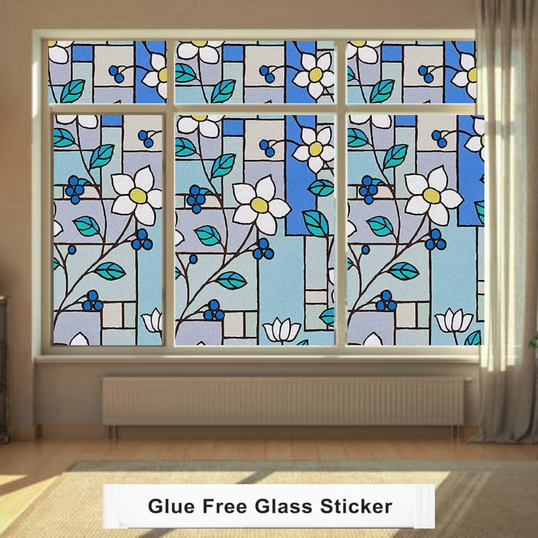 Wallnest Decorative Privacy Window Film, Floral Stained Glass Pattern,Self-Adhesive Frosted Glass FilmNo Glue Anti-UV Window Sticker for Privacy Office Meeting Room Bathroom Living Room